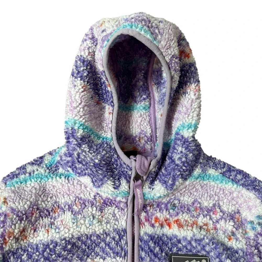 Eddie Bauer Kids Quest Plush Fleece Hooded Jacket Girls Size M Purple Fair Isle